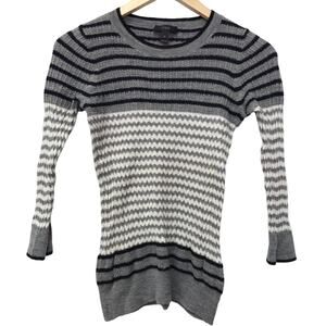 J Crew Sweater XS Merino Wool Striped Chevron Gray Blue White